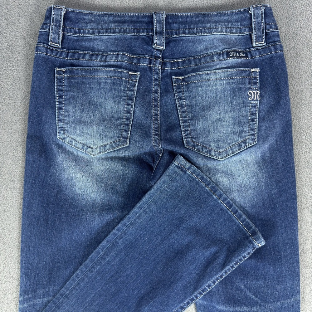 Miss Me Jeans Womens 28 Blue Mid Rise Boot Distressed Whiskered Y2K Cowgirl - Picture 5 of 12